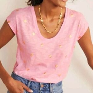 Boden‎ Pink Cap Sleeved Women's Tee with Gold Scallop Shell Print Size XS